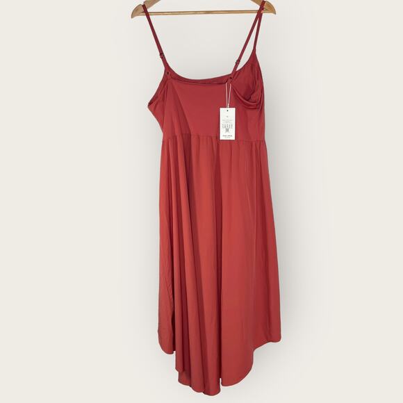 Halara Backless 2-Piece Midi Dress | XL | Kapok Red Flowy High Low Hem - Picture 5 of 9